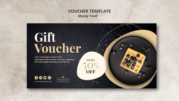 Moody food restaurant voucher template concept maqueta