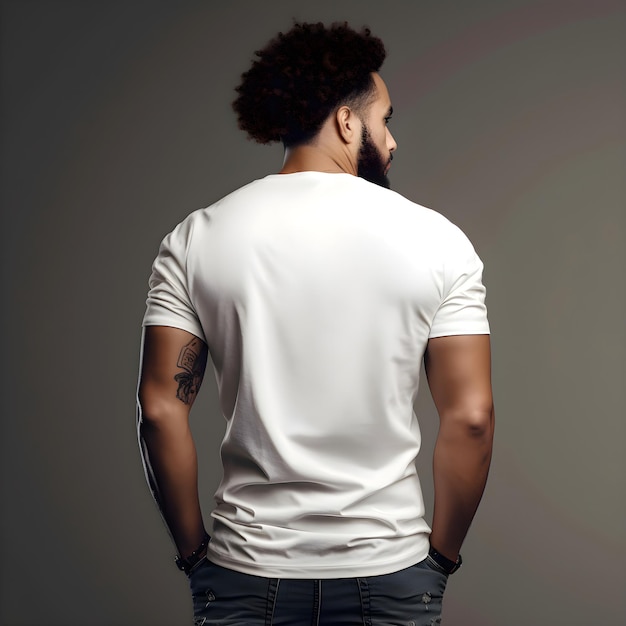 Mooie Afro-Amerikaanse man in wit T-shirt.