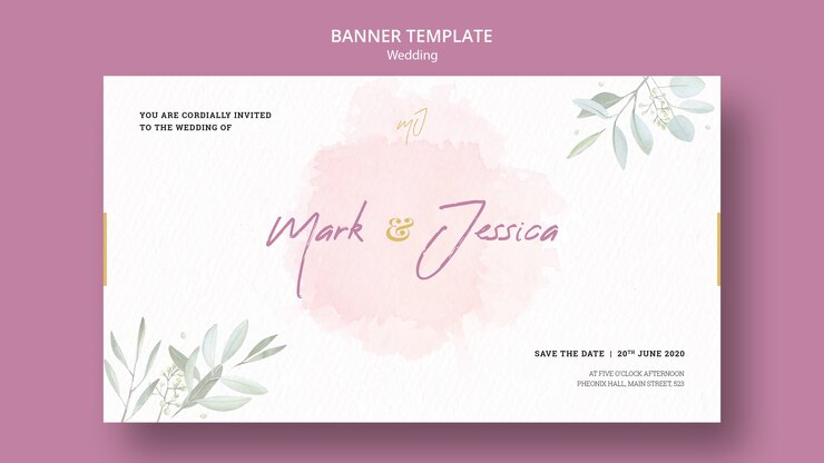Gratis PSD mooie bruiloft banner sjabloon mock-up