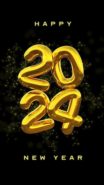 Gratis PSD mooie en realistische happy new year 2024 banner sjabloon met 3d-elementen