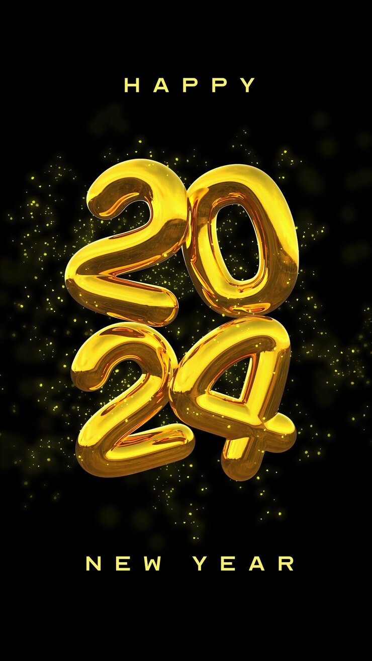 Mooie en realistische Happy New Year 2024 Banner sjabloon met 3D-elementen