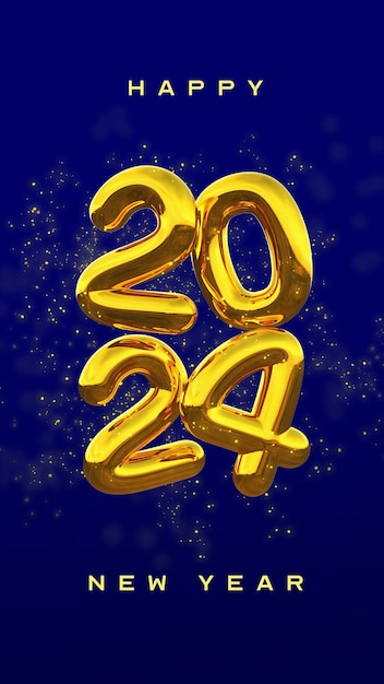 Gratis PSD mooie en realistische happy new year 2024 banner sjabloon met 3d-elementen