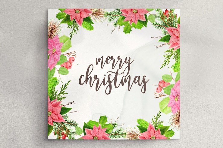 Gratis PSD mooie kerst bloemenkrans en frame ontwerp