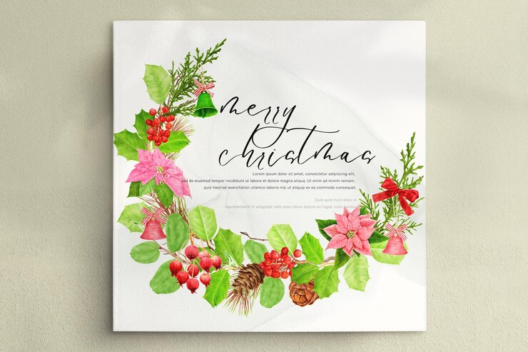 Gratis PSD mooie kerst bloemenkrans en frame ontwerp
