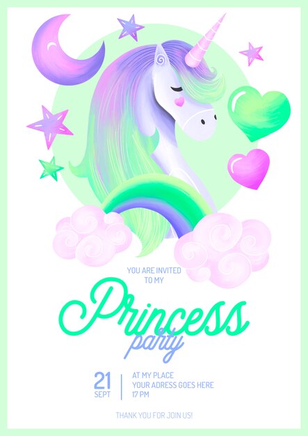 Mooie prinses partij uitnodiging sjabloon
