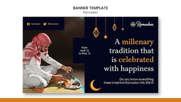 Gratis PSD mooie ramadan horizontale banner met foto