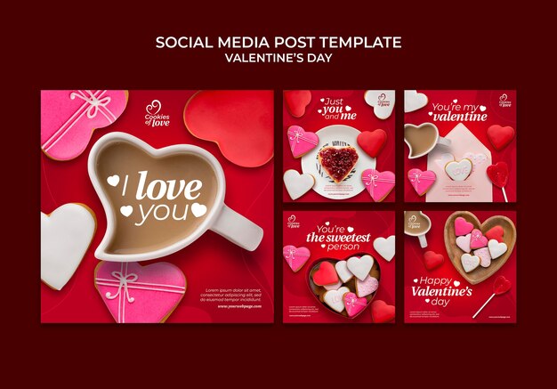 Gratis PSD mooie valentijnsdag social media posts set