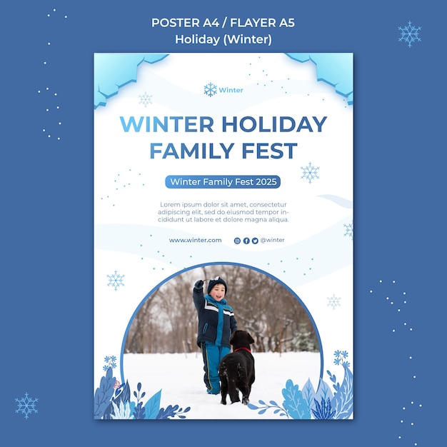 Gratis PSD mooie wintervakantie poster of flyer sjabloon