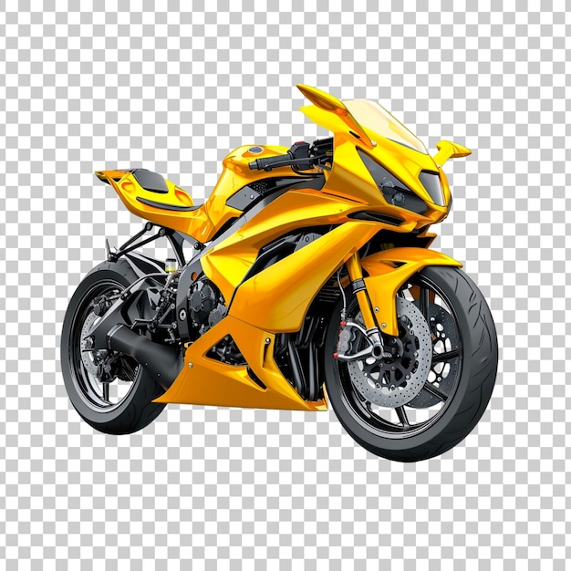 Motocicleta deportiva amarilla sobre un fondo transparente