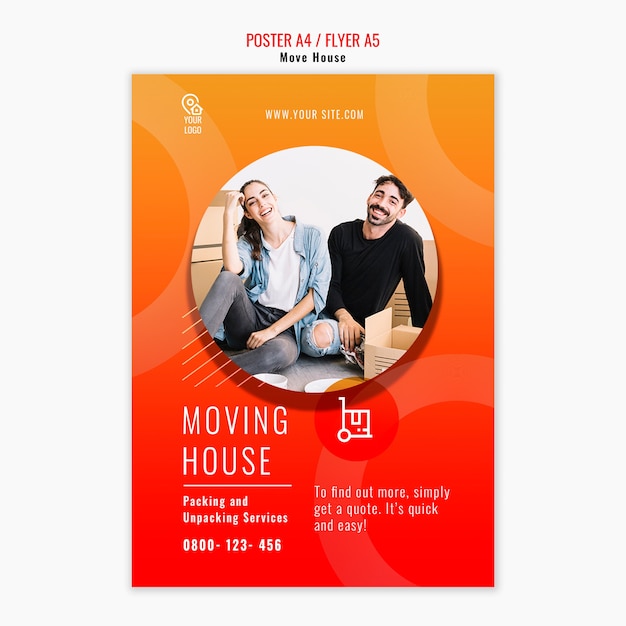 PSD gratuito mover póster de plantilla de casa