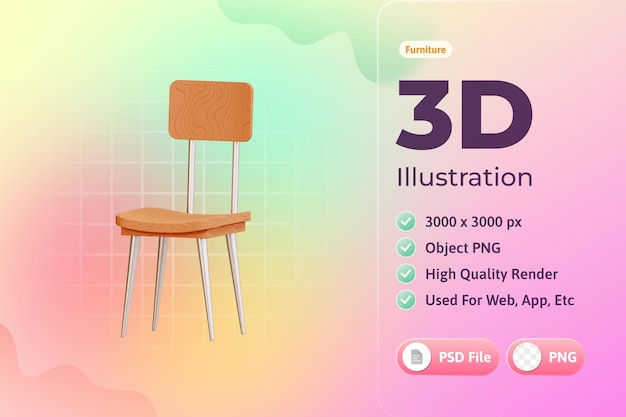 PSD gratuito muebles, silla, icono, 3d, ilustración