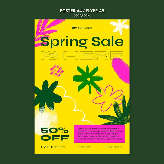 PSD gratuito muestra folleto rebajas primavera dibujado a mano