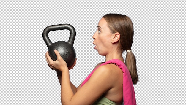 Una mujer de fitness muy bonita levantando una pesadilla.