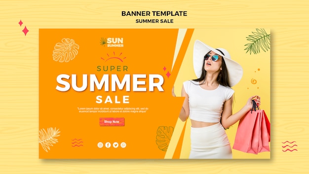 Mujer con gafas de sol banner de venta de verano