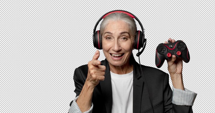 PSD gratuito mujer hermosa de mediana edad concepto de jugador