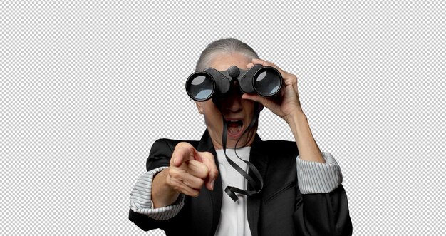 mujer de negocios de mediana edad con binoculares