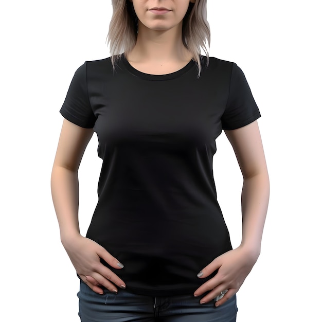PSD gratuito mujer rubia con camiseta negra aislada sobre un fondo blanco