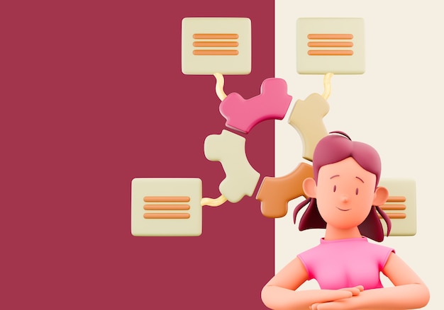 Mujer sonriente con elementos infográficos