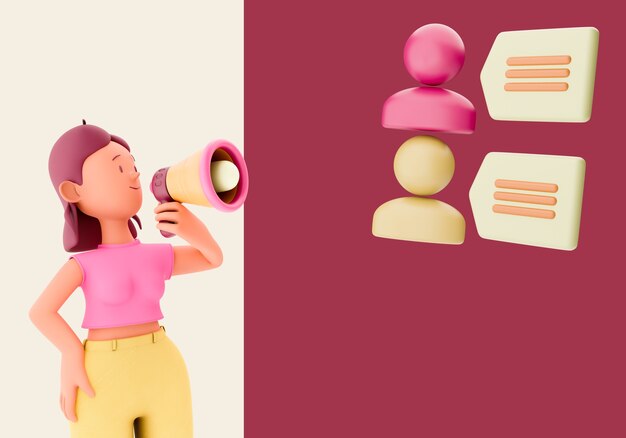 Mujer sosteniendo megáfono colorido