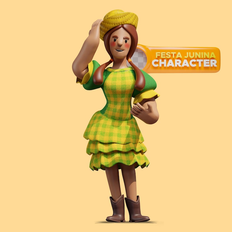 PSD gratuito mujer, tenencia, típico, festa junina, sombrero, 3d, ilustración