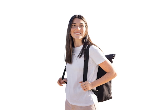 PSD gratuito mujer de tiro medio con camisa en blanco