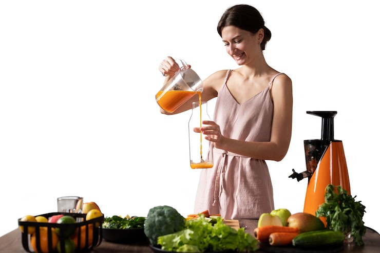PSD gratuito mujer de tiro medio con comida sana
