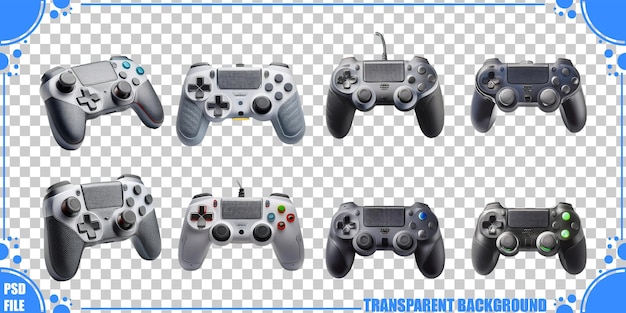 Múltiples controladores de juego en un fondo transparente