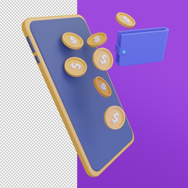 Gratis PSD munt op smartphone online winkel 3d illustratie