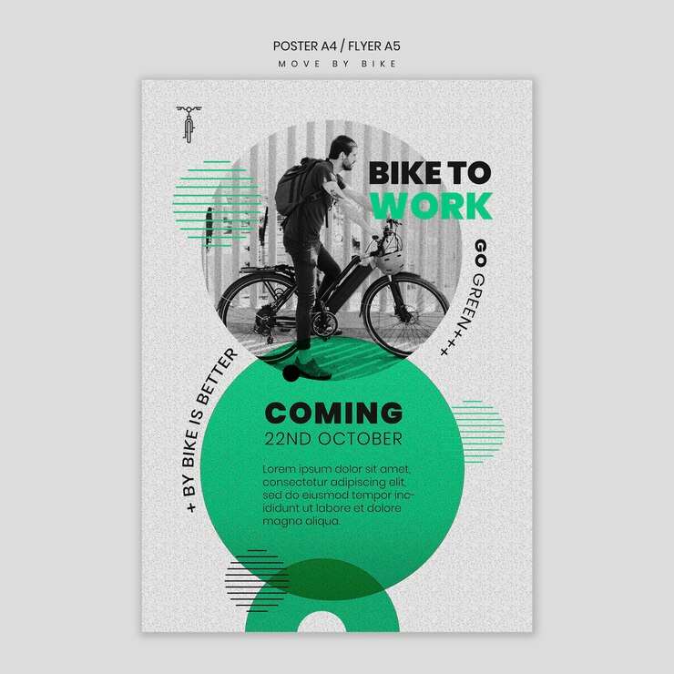 PSD gratuito muoviti in bici in stile poster