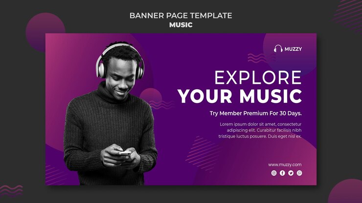 PSD Gratis music listening banner template
