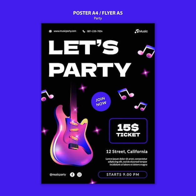 Gratis PSD music party poster sjabloon