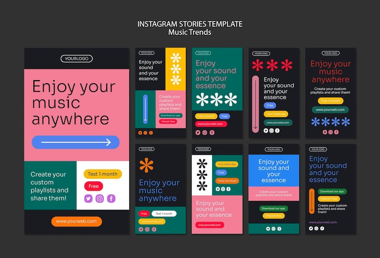 PSD Gratis music streaming platform instagram stories template