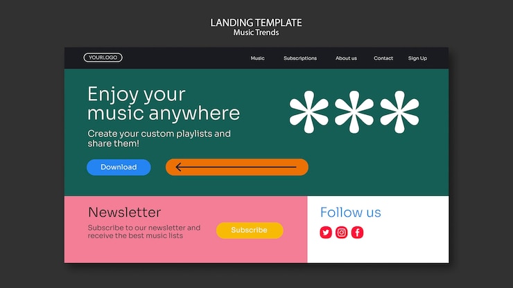 PSD Gratis music streaming platform landing page template
