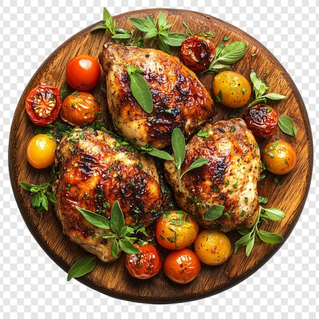 Los muslos de pollo asados con tomates de cereza asados