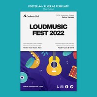 Muziekfeest verticale postersjabloon met muziekinstrumenten