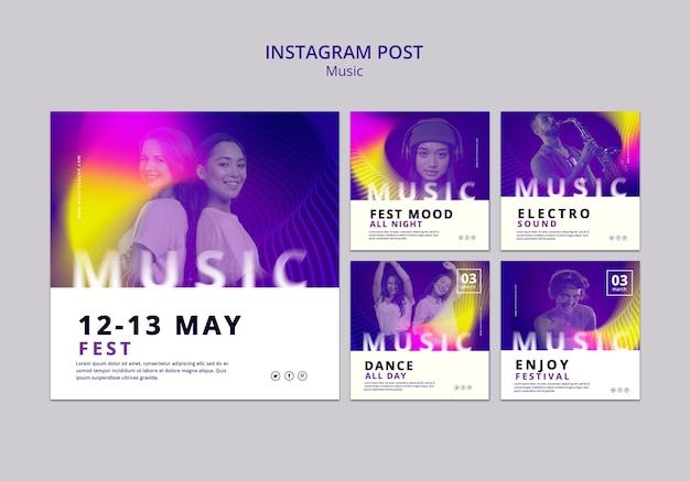 Gratis PSD muziekfestival instagram-berichten