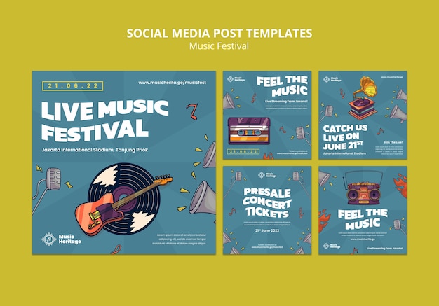 Gratis PSD muziekfestival instagram posts collectie