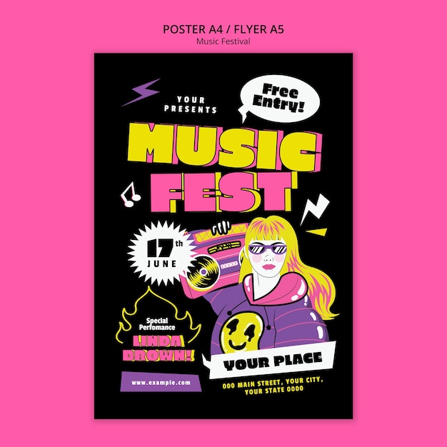 Gratis PSD muziekfestival poster sjabloon