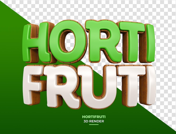 PSD Gratis nama hortifruti dalam render 3d untuk materi iklan