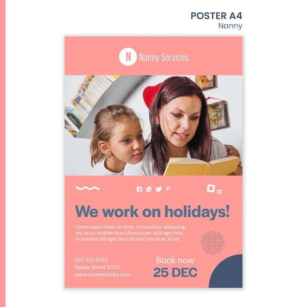 Gratis PSD nanny services poster sjabloon