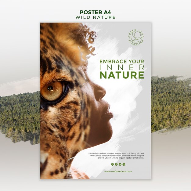 Naturaleza salvaje con cartel de mujer y ojo de tigre