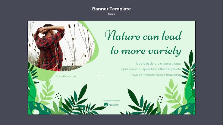 PSD Gratis nature adventure horizontal banner template with vegetation and leaves