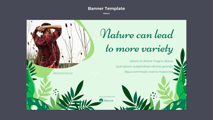 PSD Gratis nature adventure horizontal banner template with vegetation and leaves
