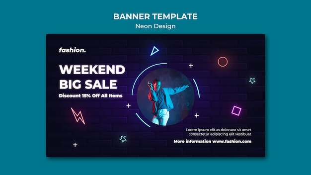 Gratis PSD neon horizontale banner voor kledingwinkelverkoop clothing