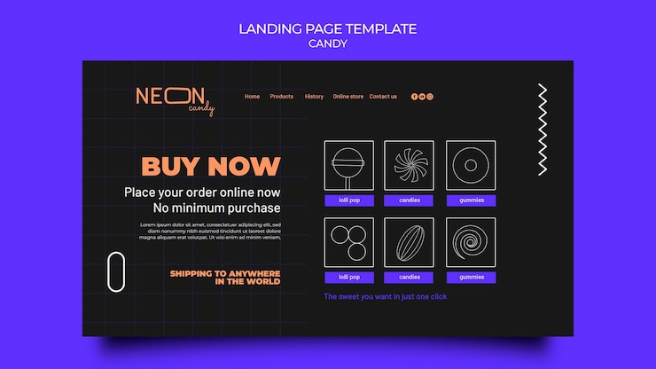 PSD Gratis neon landing page template for candy store
