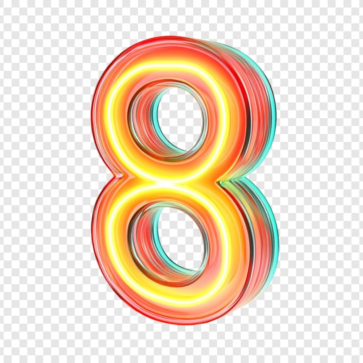 PSD gratuito neon numero otto, cifra colorata e luminosa.