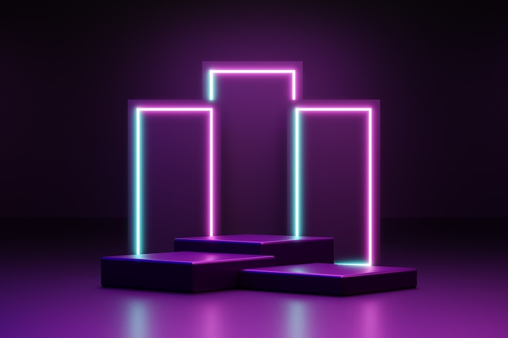 Gratis PSD neon podium verkoop podium achtergrond