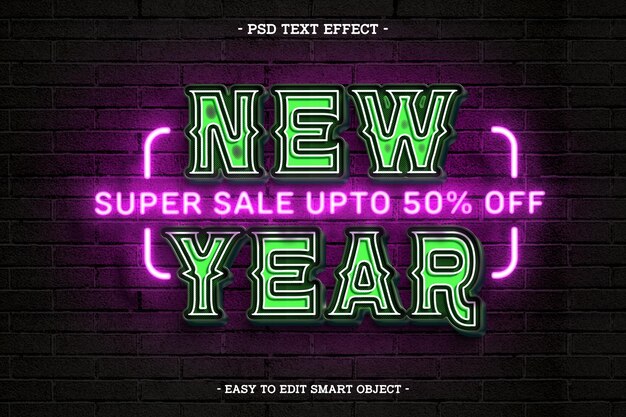 Neon stijl Gelukkig Nieuwjaar 2025 Bewerkbare tekst-effect
