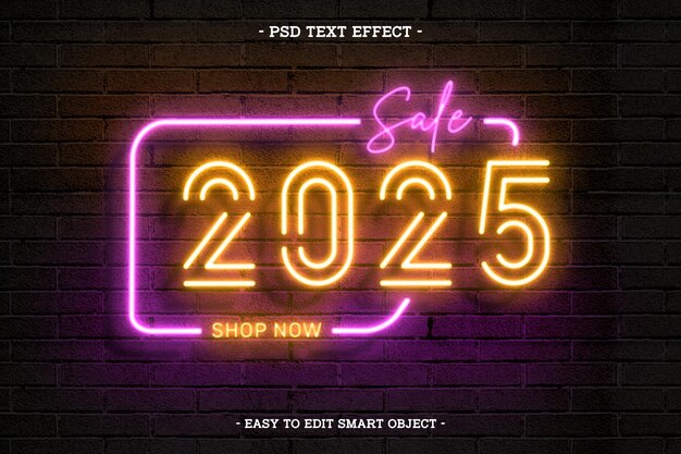 Neon stijl Gelukkig Nieuwjaar 2025 Bewerkbare tekst-effect