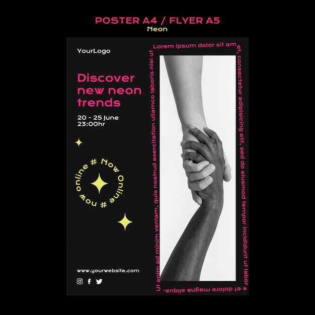 Neon verticale postersjabloon voor nieuwe online trends